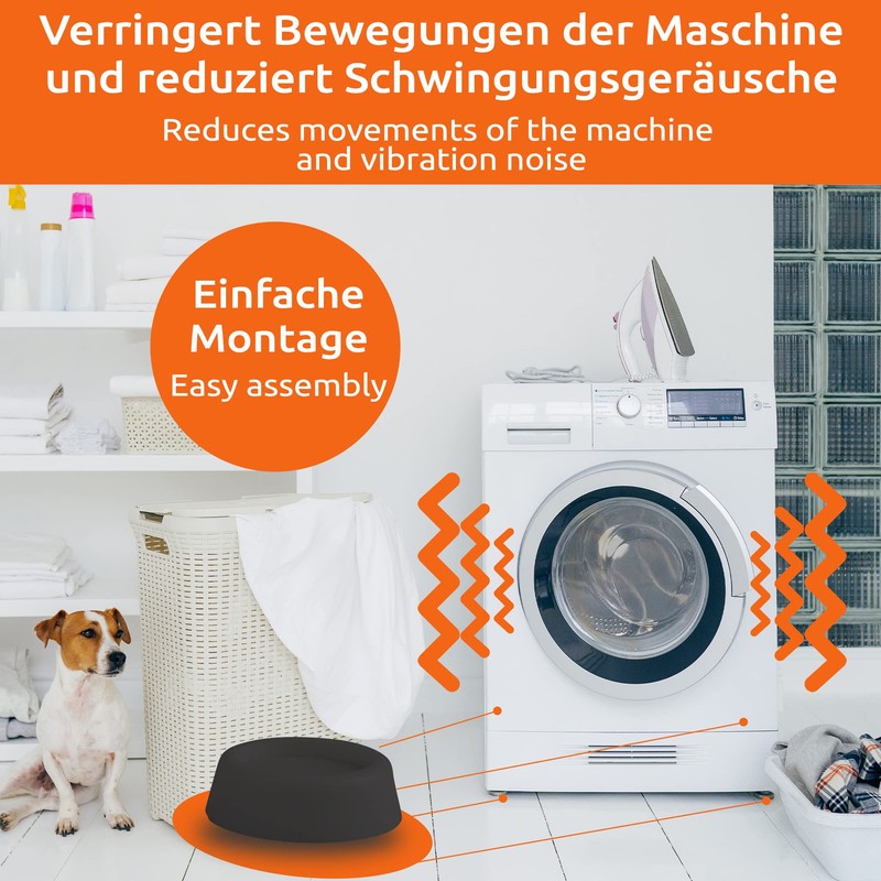 ECENCE Rubber Vibration Damper Washing Machine 4 Pieces Black Tumble