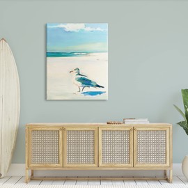 Stupell Industries Seagull on Sandy Shore Soft Tranquil Beach Scene Canvas Wall Art, 36 x 48, Blue