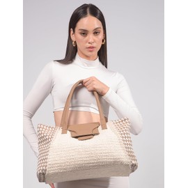 Treebee Fashion Luxury Tote Bag Large Jacquard HandBag with Vegan Leather Handle (Mocha)