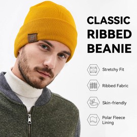 OZERO Knit Hat Winter Hats Warm Beanie Thick Lining for Men and Women Maize Yellow