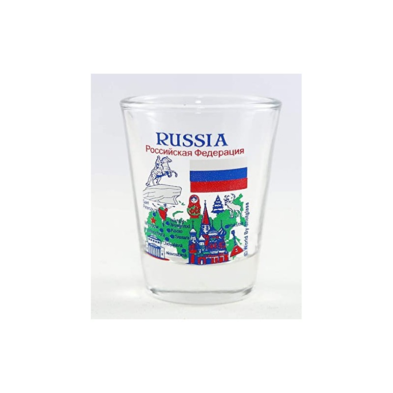Russia Landmarks and Icons Collage Shot Glass (100% of sales
