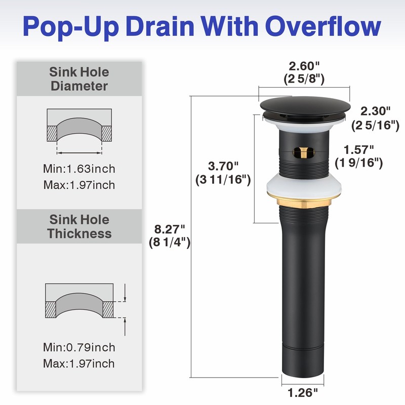 Kablle Bathroom Sink Faucet with Pull Down Sprayer, Matte Black