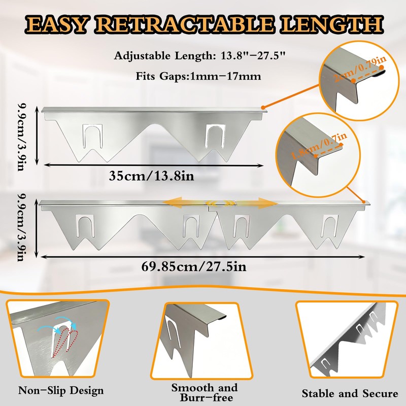 Niciksty 2 Pack Stainless Steel Stove Gap Covers, Retractable 13.8"-27.5"