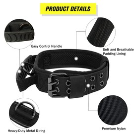 Upgrade Tactical Dog Collar - Military Dog Collar Nylon Adjustable Training Collar Reflective Dog Collar with Handle and Heavy Duty Metal Buckle for Medium Large Dogs (Black, L)