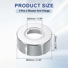 sourcing map 2Pcs Shower Arm Flange, 2.36" OD 0.98" Thickness Stainless Steel Plumbing Cover Plate Escutcheon Plate for 0.98" Dia Pipe Shower Head Arms, Silver