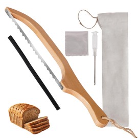 Bepuo Wooden Bread Bow Knife,15.7" Serrated Bread Slices,Homemade for Sourdough Bread Cutter,Fiddle Bow Design Easy to Cutting,Right Handed,Homemade Bagels - Premium Stainless Steel