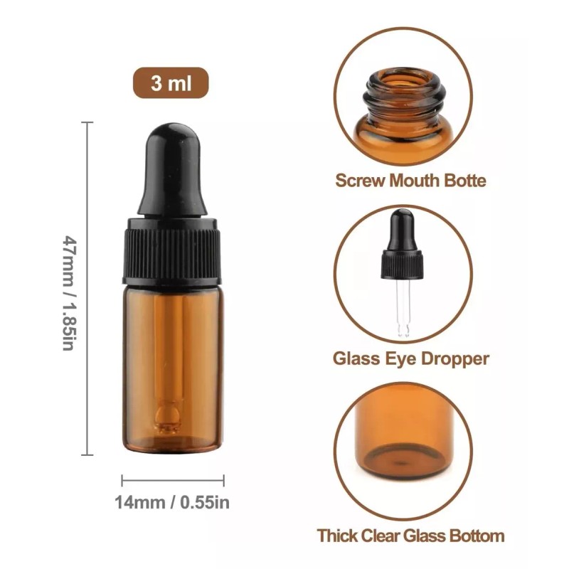Yikismart 100 Uds 3 Ml Frascos Ámbar Cuentagotas Para Aceite