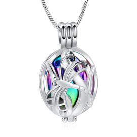 AIWENXI Dragonfly Memorial Ashes Necklaces for Women Cremation Hollow Urns Necklaces Pendant Stainless Steel Memorial Locket Pendant Jar Keepsakes Cremation Jewelry, Cubic Zirconia, No Gemstone