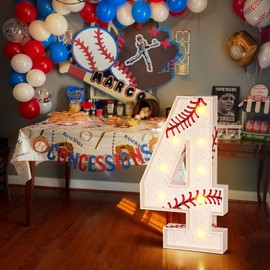 Marquee Numbers Baseball Birthday Decorations: 3ft Large Party Decor Boy 4th 14th Big Light Up Cardboard Number 4