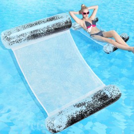 Sratte Pool Float Glitter Water Hammock Pool Loungers Inflatable Swimming Pool Hammock Multi-Purpose Water Floaties for Adults Lake Pool Summer Accessories Party (Black)