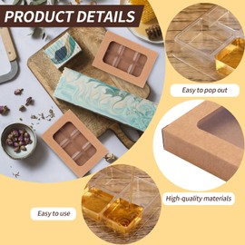 50 PCS Gift Boxes for Wax Melts 6 Cavity Plastic Mold with Box Kraft Wax Melt Boxes Crystal Clear Wax Melt Molds Wax Melts Containers for Wax Cubes Wax Tarts Wax Block(4 * 2.8 Inch)