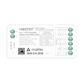 LGIDTECH SM5 Miboxer 5 in 1 LED Strip Light Controller Matter,Smartphone APP Control Directly, Compatible with Siri, Google Assistant, Alexa Voice Control