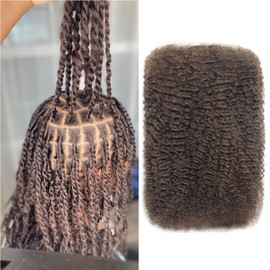 Pre-sretched Afro Kinkys Bulk Human Hair for Permanent Micro Locs/Twists/Braids/Repair Locs Afro Kinky Curly Bulk Length and Thickness Extending(#4,16inch 50g)