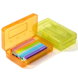 Mr. Pen- Pencil Box, 2 Pack, Green & Orange, Plastic Pencil Box Case, Pencil Case