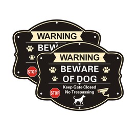 2 Pcs Beware of Dog Signs, 10"x8" Funny Metal Video Surveillance No Trespassing Sign Fade Resistant Waterproof Easy to Install for Outdoor Fence Yard Farmhouse Porch Office Lawn