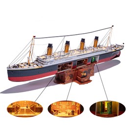 MU 3D Metal Puzzle for Adult Titanic Ship Model Building with LED Lighting, RMS Titanic Ocean Liner Metal Puzzle Model Kits Toys, Watercraft Home Desk Decor, 581pcs