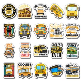 GOLEEX 20 Pack Pcs Waterproof Vinyl School Bus Driver Sticker Items for Buses Drivers Dad Birthday Gifts Stickers Transportation Themed Graphics Accessories Decals Scrapbooking