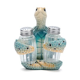 Hodao ocean animals indoor home decorations sea turtle decorative figurines kitchen organization and storage-Ocean Theme kitchen decor salt and pepper shakers holder set ocean animal gifts (Turtle)