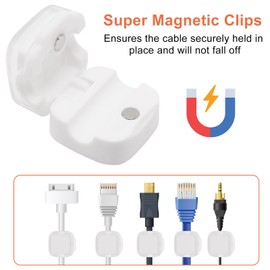 ZHMEINA Magnetic Cable Clips, Magnetic Cord Organizer Cable Holder, Cable Organizer Clips, Can Be Used for Home Offices, Desktop Phones, Car Walls, Desktop Bedside Tables (White 6pcs)