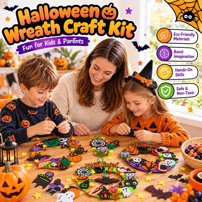 Halloween Wreath Craft for Kids - 8 Pack DIY Foam