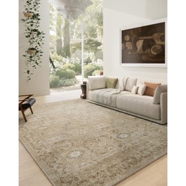 Washable Living Room Area Rugs: 9'x12' Large Rug Stain Resistant Distressed Vintage Boho Rug Non Slip Low Pile Faux Wool Soft Rug for Bedside Kitchen Farmhouse Nursery Playroom Dining Room Bedroom