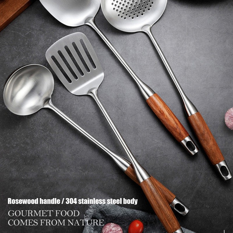 4Pcs/Set 304 Stainless Steel Rosewood Cooking Utensils Cookware Set Kitchen