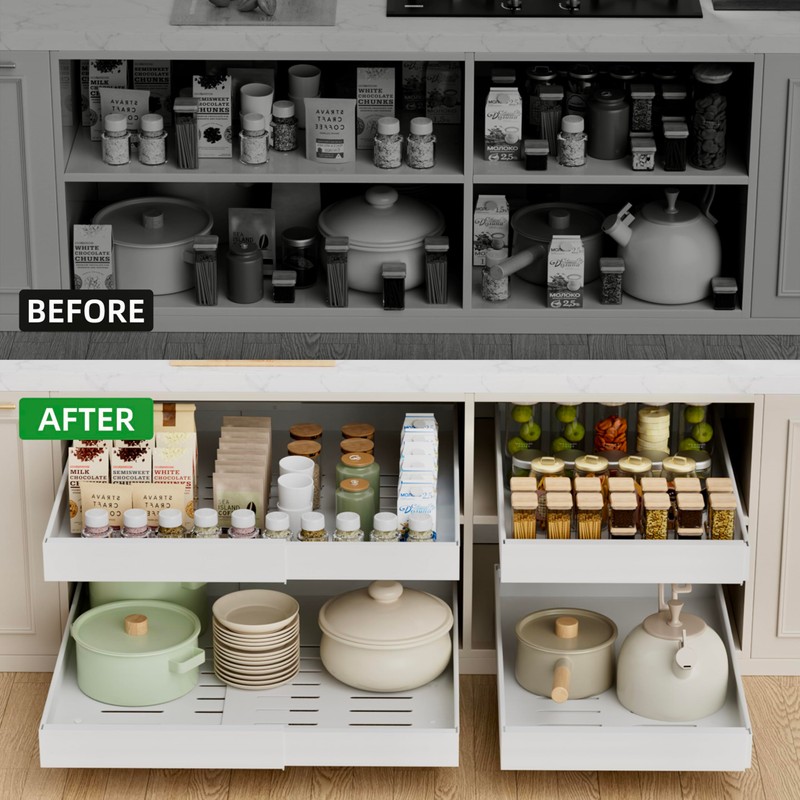 PAKETA 4 Pack Expandable Pull Out Cabinet Organizer, 21'' Deep