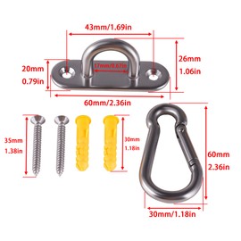 AOMIKITSTU Ceiling Hooks Heavy Duty Pack of 8, 6 cm x 2 cm x 2.6 cm Stainless Steel Carabiner, Stainless Steel Eye Plate, Ceiling Hook and Carabiner, Stainless Steel Deck Plate for Hanging Sail Awning