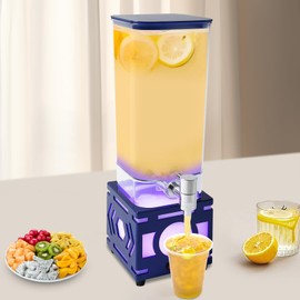 CNCEST 3L Beverage Dispenser, Water Juice Drink Dispenser, Plastic Drink Dispenser with LED Light for Cold Drinks Such As Lemonade, Milk, Beer, Iced Tea (Dark blue)