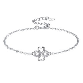 Viwind Women's bracelet, 925 sterling silver bracelet, lucky charm, lucky bracelet, zirconia bracelets for women and girls, adjustable hand-woven jewellery with gift box, Sterling Silver