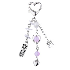 Cute Keychain Y2k Charms for Car Keys Pink Heart Keychain for Bag Handbag Bow Key Ring Y2k Phone Charm Backpack Accessories for Girls Women Bag Charms for Handbags Key Charms for Women Y2k Key Chain