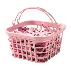 GmwyCzV Clothes Peg Basket Set, 30 Multifunctional Plastic Clothespins, Windproof Clothes Pegs, Non-Slip & Without Imprint, Sturdy Plastic Clamps for Socks, Towels, Clothes (Pink)