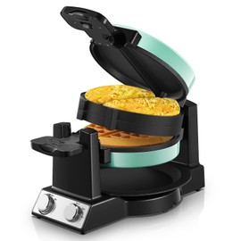 FOHERE 2-in-1 Omelette Maker&Waffle Maker, 1400W Omelet Waffle Maker 180° Flip, Adjustable Browning Control, Non-Removable & Nonstick Pans, Make Two Omelet and One Waffle at Once for Home (Mint Green)