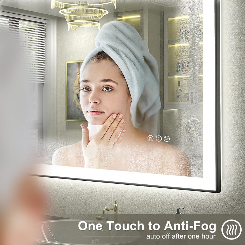 CHARMOR Framed LED Lighted Bathroom Mirror 24x32, Dimmable Vanity Mirror