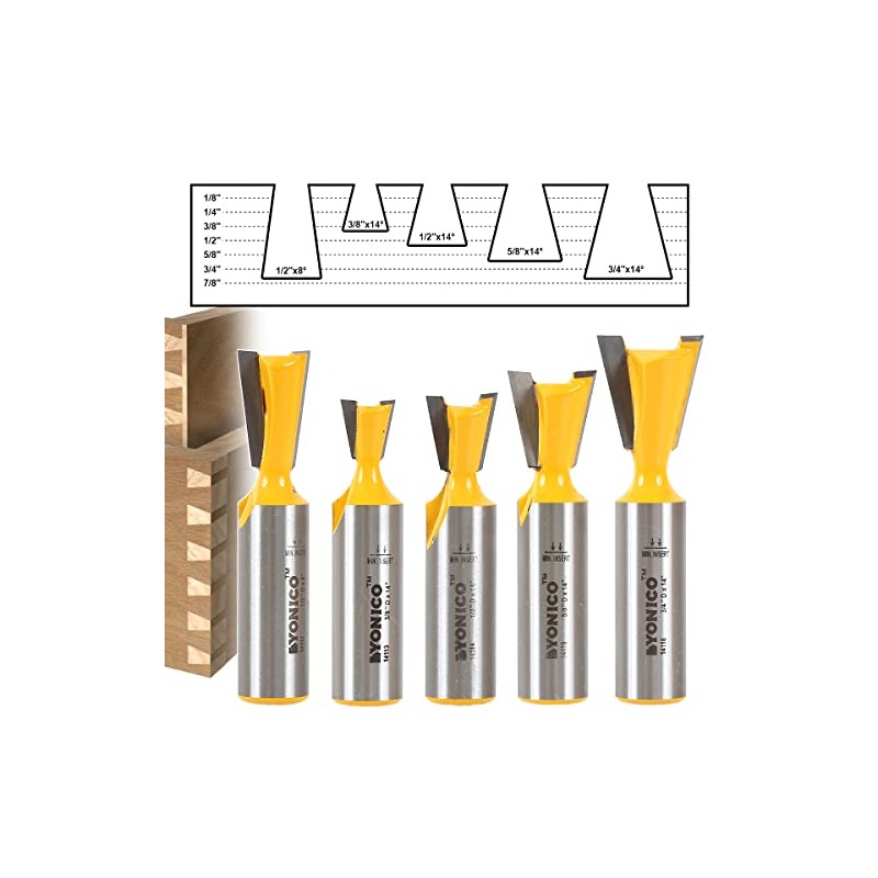 YONICO Dovetail Router Bit Set 5 Bit 1/2-Inch Shank 14520