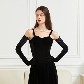 Super Long Opera Velvet Party Gloves 1920s Elbow Flapper Evening Banquet Gloves (Black)