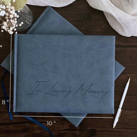 Funeral Guest Book for Celebration Of Life Memorial Service - Leather Memory Book for Funeral Guests to Sign In with Condolence Memory Table Sign & Back Pocket - Blue Guestbook