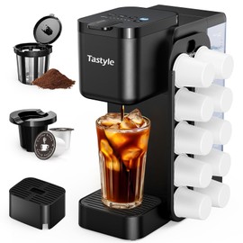 Hot & Iced Coffee Maker with Magnetic K-Pod Organizer (Pods Not Included), Stores 10 Pods, 4-5 Cups Coffee Maker & Single-serve Brewer for K Cup & Grounds, 40oz Removable Water Tank, Black