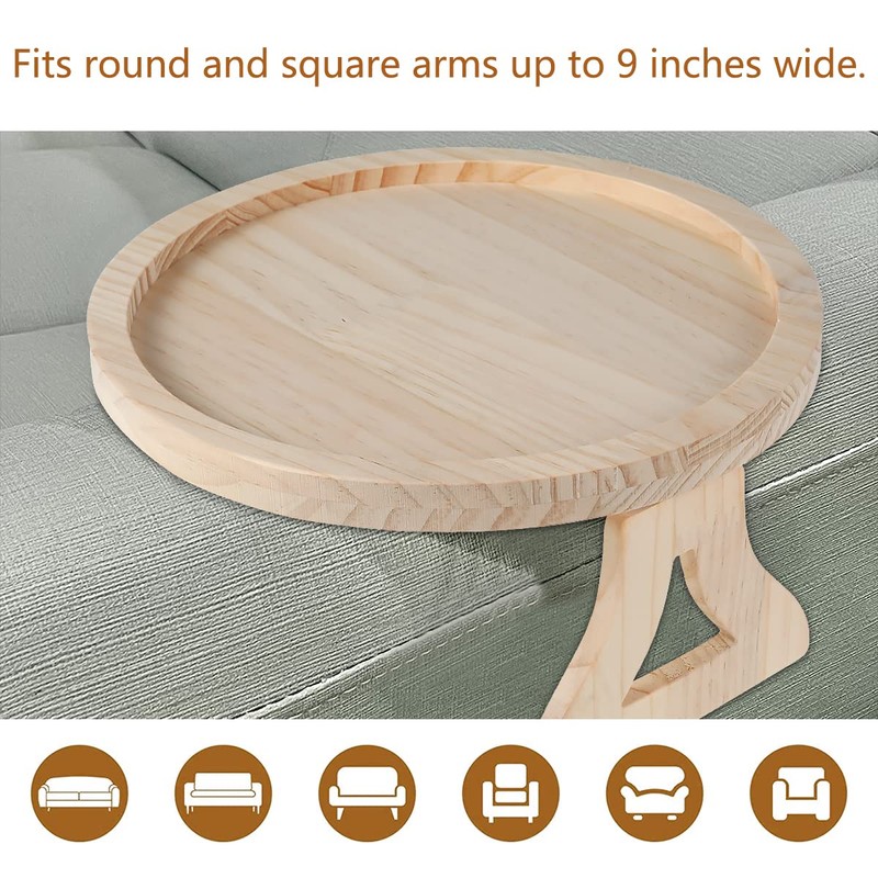 Natural Pine Wood Sofa Side Tables Waterproof Round Portable and