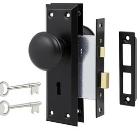 Ruigrit Vintage Mortise Lock Set for Interior Doors – Antique Door Knobs with Heavy Duty Rustproof Zinc Alloy & Skeleton Key, Fits 1-3/8" to 1-3/4" Entryway Replacement, Matte Black