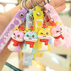 LSYJING 8 cute snake key chain, Snake Year cartoon key chain, Zodiac snake pendant Feng Shui key ring travel souvenir gift Car key bag Female bag amulet attracts good health and good luck