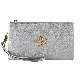 Hipster Fashion Destination Women's Small Clutch, Cross Body, Shoulder Bag with Wristlet and Long Adjustable Shoulder Strap (Silver)