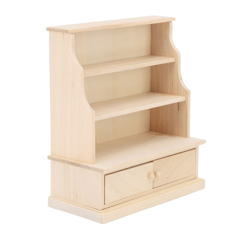 Dollhouse Bookshelf 1:12 Wooden Miniature Decoration Rugged Dollhouse Bookcase for