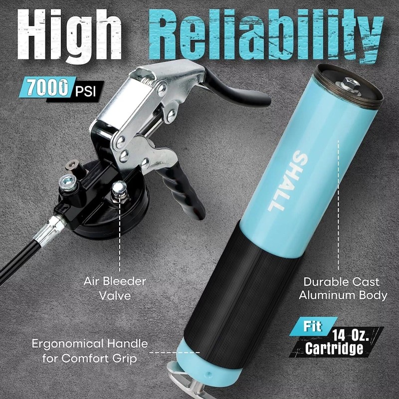 SHALL Professional Heavy Grease Gun, 7000 PSI Heavy Duty Pistol