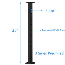 Senmit Cable Railing Post - Stainless Steel Square Fence Post for Deck Cable Railing System, Flat top 36”x2”x2” Corner Post 3 Sides Pre-Drilled, Matte Black