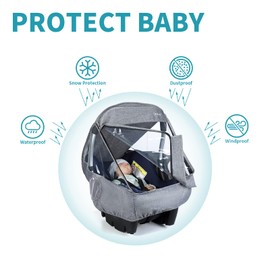 Universal Car Seat Rain Cover,Weather Shield for Infant Car Seat with Storage Bag,Side Ventilation & Handle Opening,Necessary Protection for Baby or Pet in Crowded,Baby Travel Accessories (Light Grey)