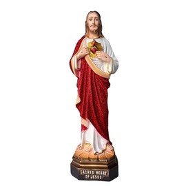 HOLLOII Catholic Sacred Heart of Jesus Statue, Hand-Painted 14" H Jesus Christ Catholic Figurine, Religious Indoor Home Decor