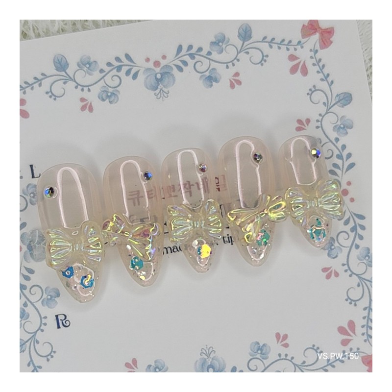 Aurora Ribbon Handmade Nail Tips - Lipstick / 오로라 리본