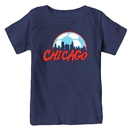 Chicago Soccer Skyline Kid's Fan T-Shirt (Navy Shirt, YM)