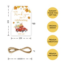 50pcs Pumpkin Thank You Tags, Pumpkin Gift Tag with String for Fall Themed Party, Thank You Paper Tags for Thanksgiving Day/Little Pumpkin Party Favors